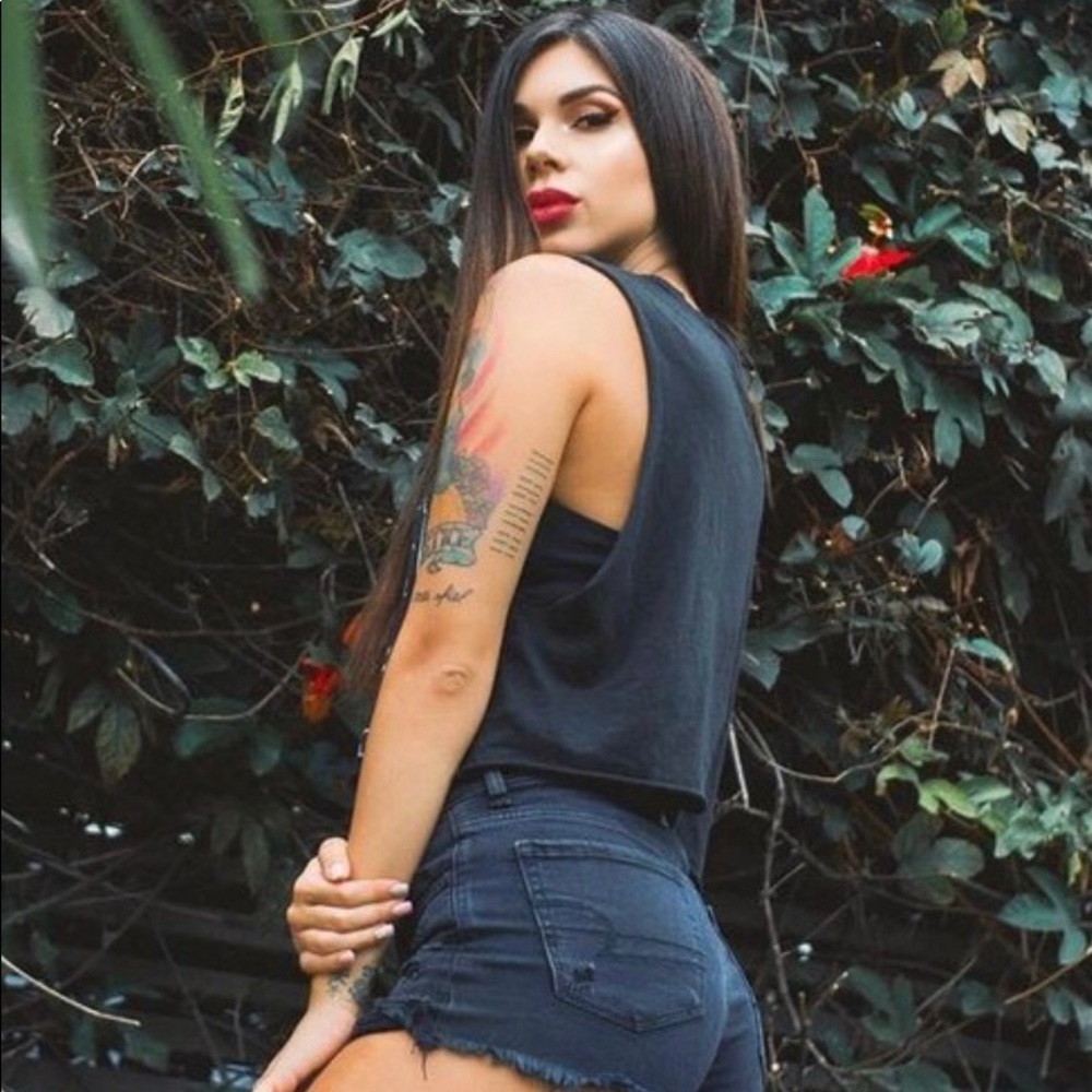 AE DENIM X HIGH-WAISTED DENIM LACE SHORT SHORT